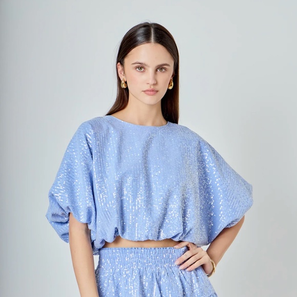 Blue sequin endless rose blouse - Picture 3 of 5